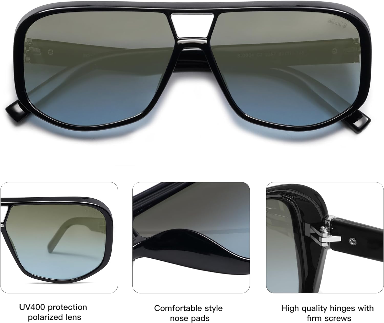 SOJOS Retro Oversized Aviator Polarized Sunglasses Women Men Square Vintage Womens Shades SJ2304BlackGrey Blue Grading