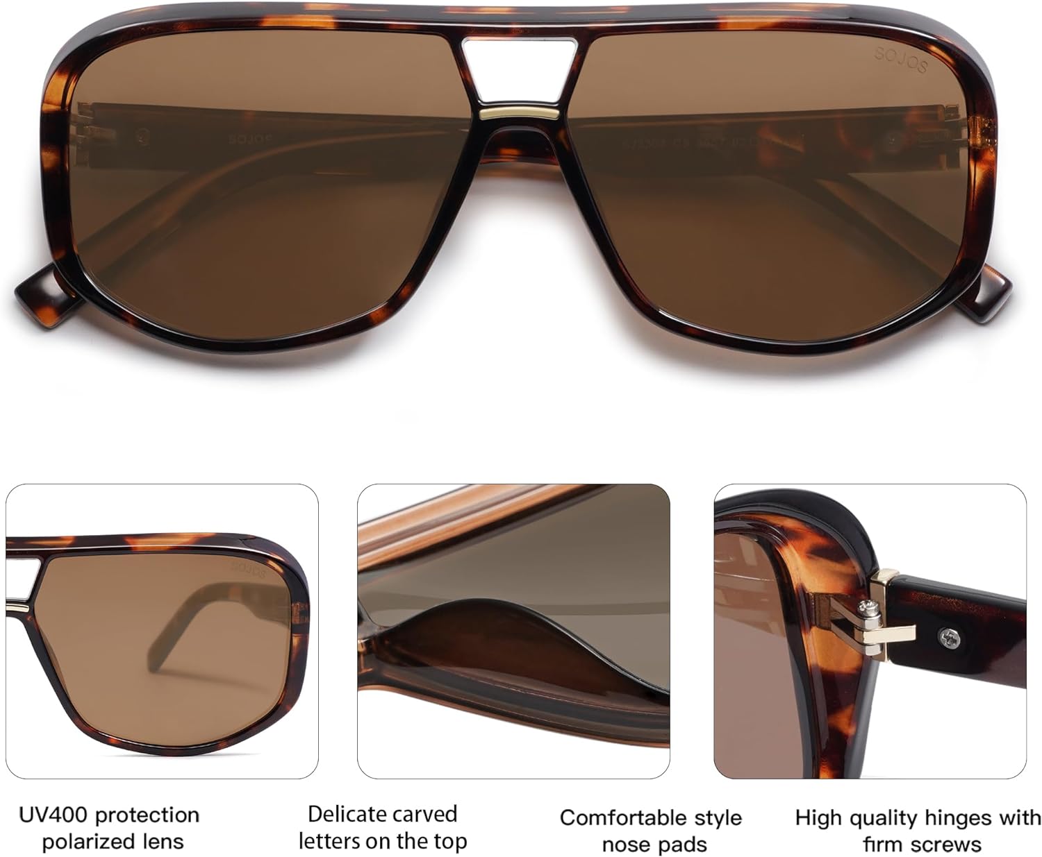 SOJOS Retro Oversized Aviator Polarized Sunglasses Women Men Square Vintage Womens Shades SJ2304TortoiseBrown Lens