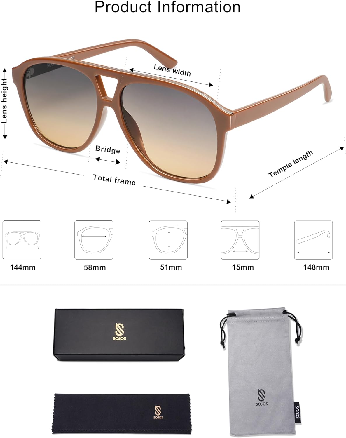SOJOS Retro Trendy Aviator Sunglasses for Women Men Classic Vintage UV400 Aviators SJ2315OrangeGrey Gradient Brown