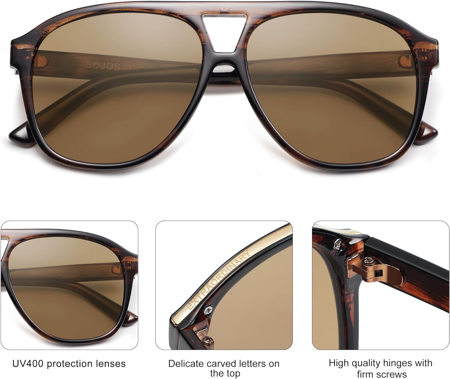 SOJOS Retro Trendy Aviator Sunglasses for Women Men Classic Vintage UV400 Aviators SJ2315Wood PatternBrown
