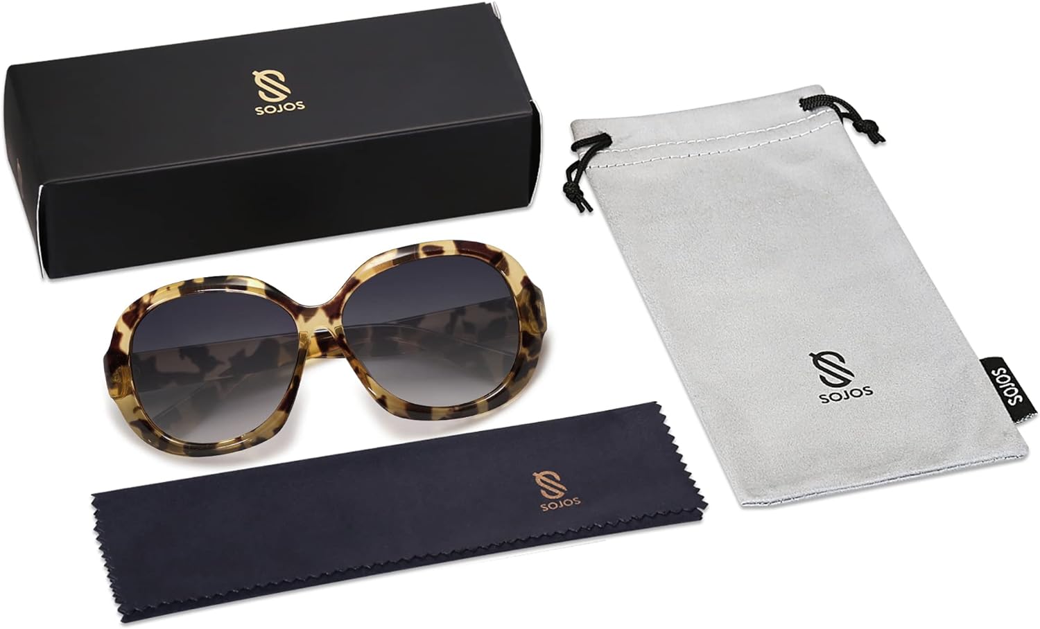 SOJOS Vintage Polarized Sunglasses Womens Trendy Oversize Big Frame Sun Glasses UV Protection SJ2209Yellow Tortoise Grey