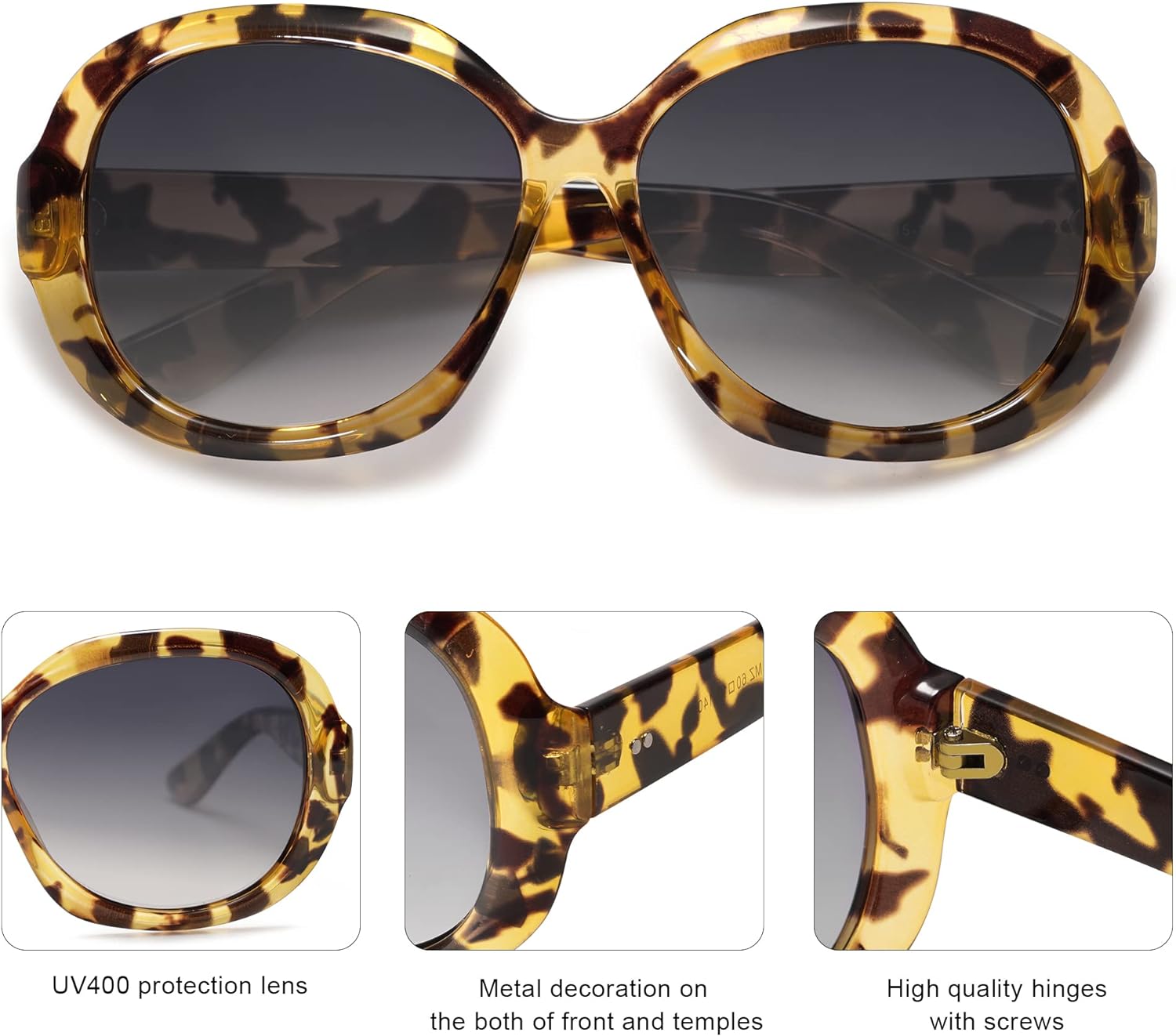 SOJOS Vintage Polarized Sunglasses Womens Trendy Oversize Big Frame Sun Glasses UV Protection SJ2209Yellow Tortoise Grey