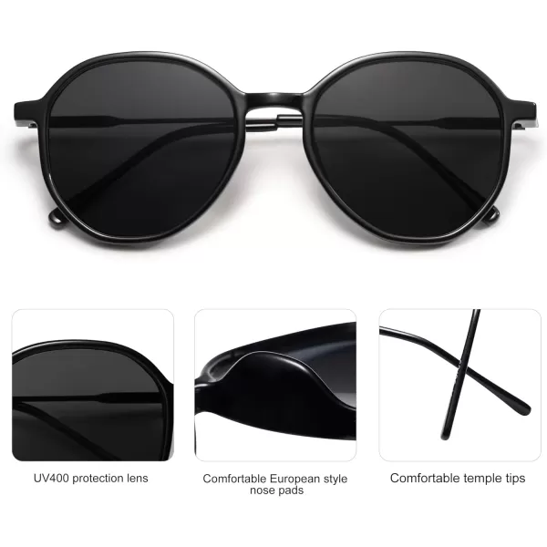 SOJOS Fashion Hexagon Round Sunglasses for Women Trendy Inspired Designer Style Big Shades Sunglasses Sunnies SJ2181Black
