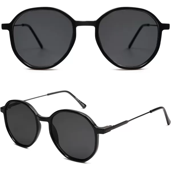 SOJOS Fashion Hexagon Round Sunglasses for Women Trendy Inspired Designer Style Big Shades Sunglasses Sunnies SJ2181Black