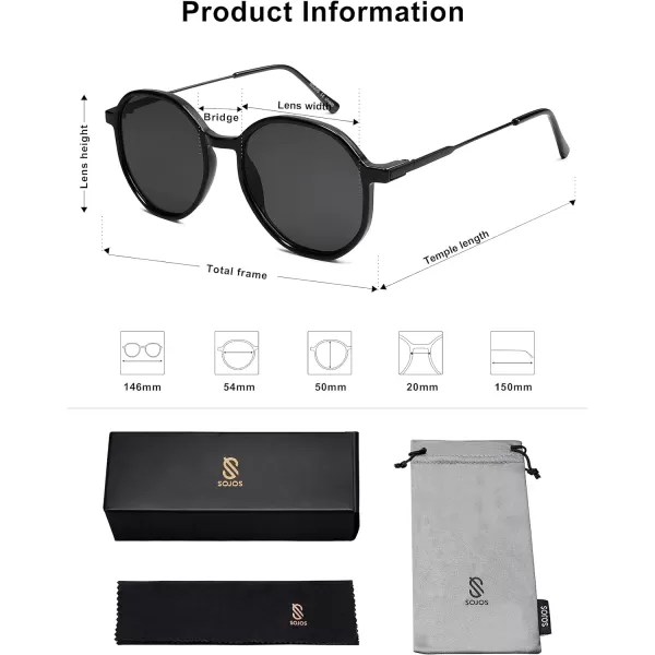 SOJOS Fashion Hexagon Round Sunglasses for Women Trendy Inspired Designer Style Big Shades Sunglasses Sunnies SJ2181Black