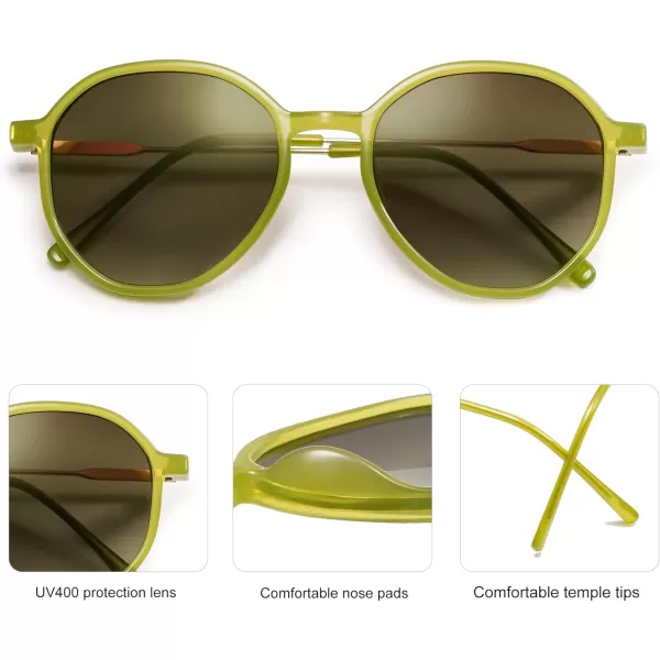 SOJOS Fashion Hexagon Round Sunglasses for Women Trendy Inspired Designer Style Big Shades Sunglasses Sunnies SJ2181Green