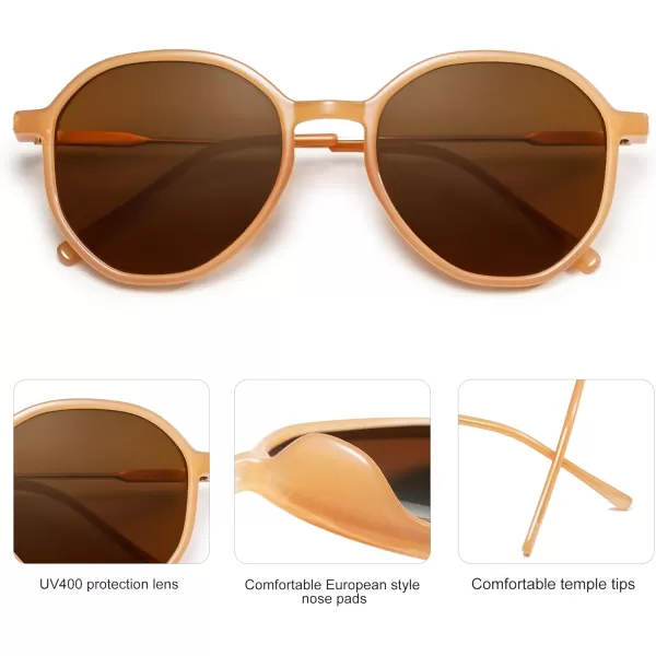 SOJOS Fashion Hexagon Round Sunglasses for Women Trendy Inspired Designer Style Big Shades Sunglasses Sunnies SJ2181Light Brown