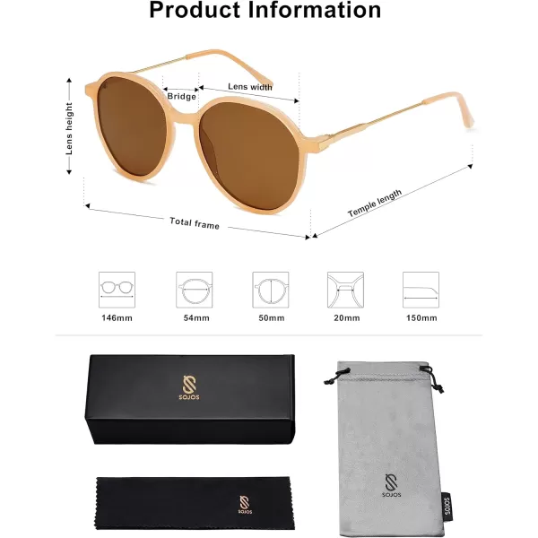 SOJOS Fashion Hexagon Round Sunglasses for Women Trendy Inspired Designer Style Big Shades Sunglasses Sunnies SJ2181Light Brown