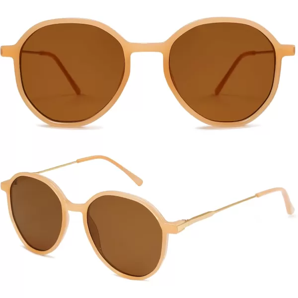 SOJOS Fashion Hexagon Round Sunglasses for Women Trendy Inspired Designer Style Big Shades Sunglasses Sunnies SJ2181Light Brown
