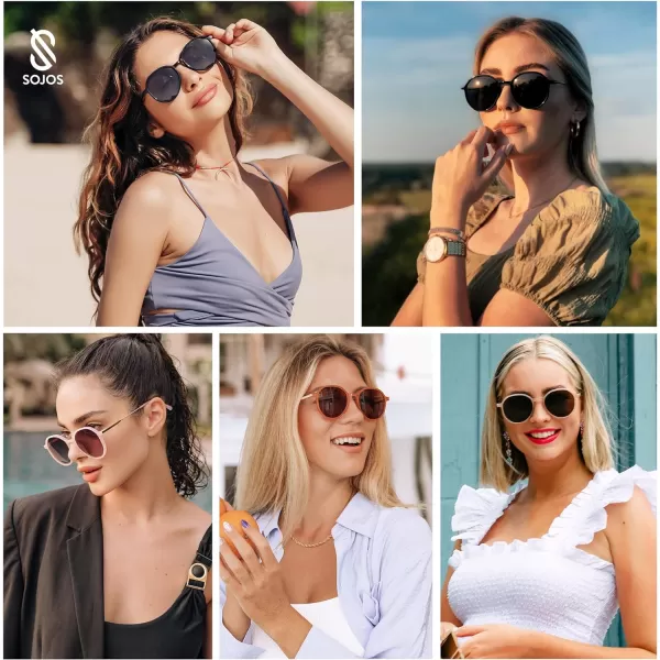 SOJOS Fashion Hexagon Round Sunglasses for Women Trendy Inspired Designer Style Big Shades Sunglasses Sunnies SJ2181Light Brown