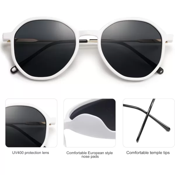 SOJOS Fashion Hexagon Round Sunglasses for Women Trendy Inspired Designer Style Big Shades Sunglasses Sunnies SJ2181White