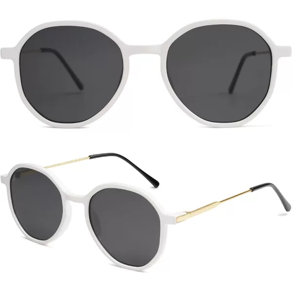 SOJOS Fashion Hexagon Round Sunglasses for Women Trendy Inspired Designer Style Big Shades Sunglasses Sunnies SJ2181White