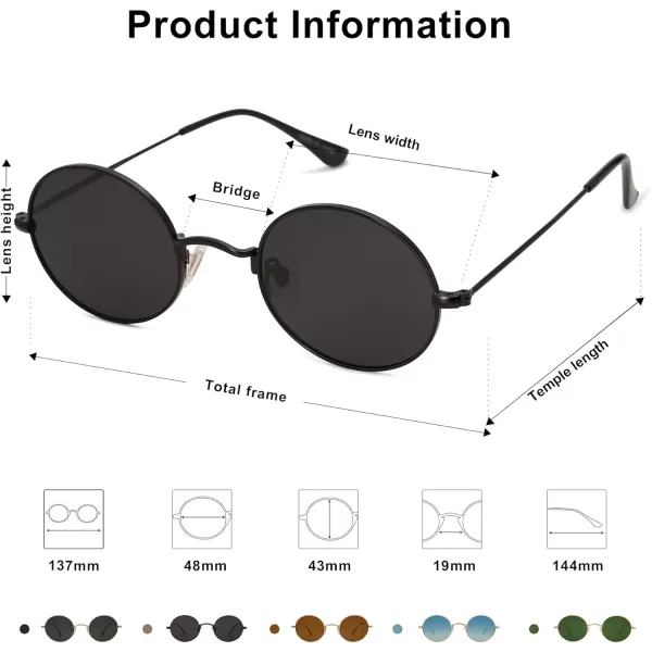 SOJOS Lennon Round Polarized Sunglasses for Men Women 70s Circle Hippie Costume Sun Glasses SJ1167Black Frame Grey Lens Grey Lens