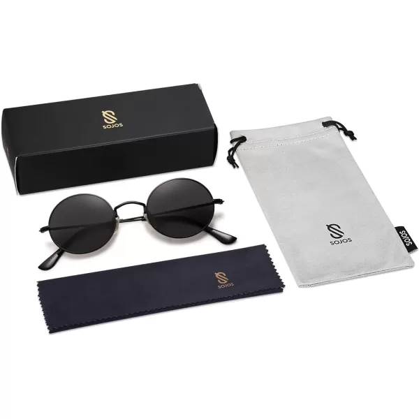 SOJOS Lennon Round Polarized Sunglasses for Men Women 70s Circle Hippie Costume Sun Glasses SJ1167Black Frame Grey Lens Grey Lens