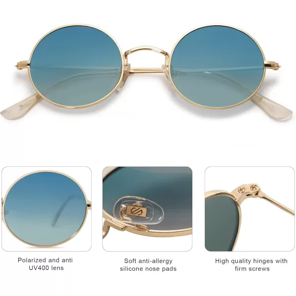 SOJOS Lennon Round Polarized Sunglasses for Men Women 70s Circle Hippie Costume Sun Glasses SJ1167Gold Frame Blue Lens Blue