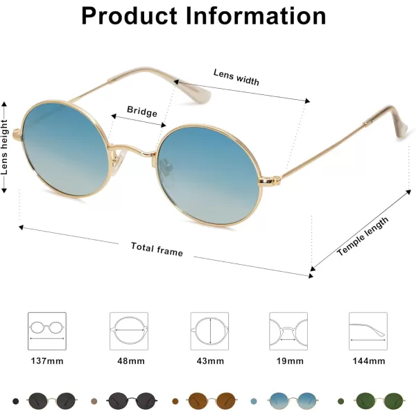 SOJOS Lennon Round Polarized Sunglasses for Men Women 70s Circle Hippie Costume Sun Glasses SJ1167Gold Frame Blue Lens Blue