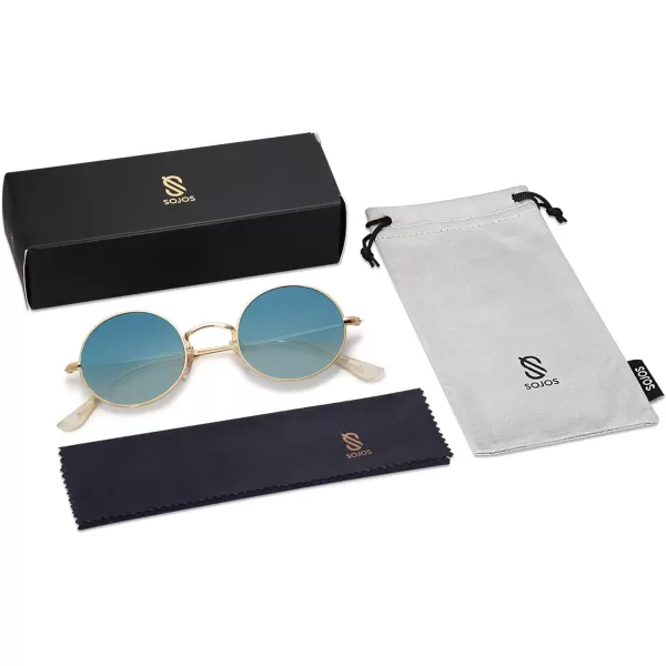 SOJOS Lennon Round Polarized Sunglasses for Men Women 70s Circle Hippie Costume Sun Glasses SJ1167Gold Frame Blue Lens Blue