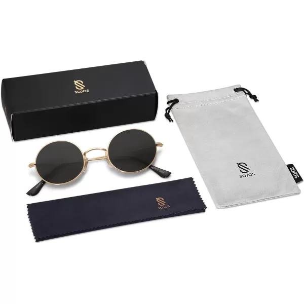 SOJOS Lennon Round Polarized Sunglasses for Men Women 70s Circle Hippie Costume Sun Glasses SJ1167Gold Frame Grey Lens Grey