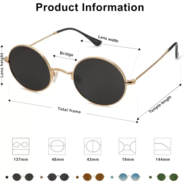 SOJOS Lennon Round Polarized Sunglasses for Men Women 70s Circle Hippie Costume Sun Glasses SJ1167Gold Frame Grey Lens Grey