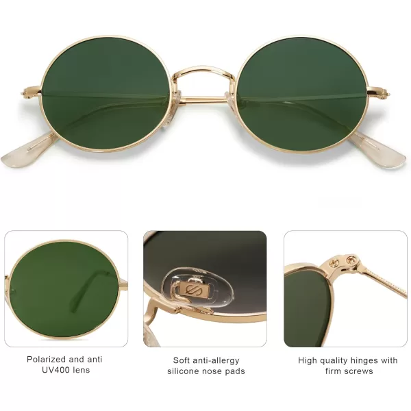 SOJOS Lennon Round Polarized Sunglasses for Men Women 70s Circle Hippie Costume Sun Glasses SJ1167Gold Frame Turquoise Lens Turquoise