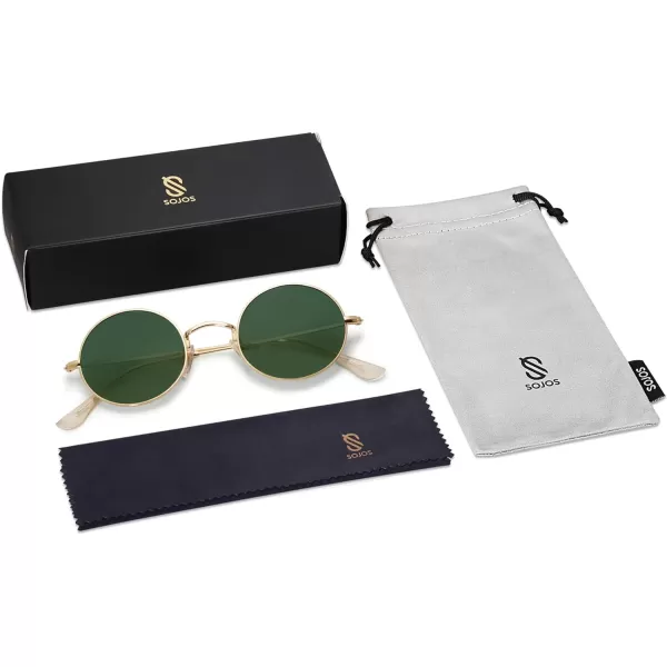 SOJOS Lennon Round Polarized Sunglasses for Men Women 70s Circle Hippie Costume Sun Glasses SJ1167Gold Frame Turquoise Lens Turquoise
