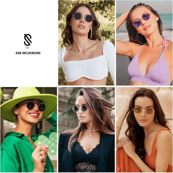 SOJOS Lennon Round Polarized Sunglasses for Men Women 70s Circle Hippie Costume Sun Glasses SJ1167Gold Frame Turquoise Lens Turquoise