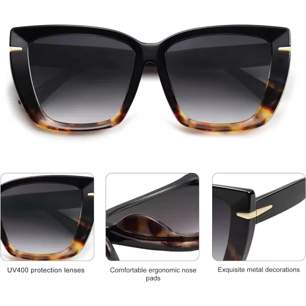 SOJOS Oversized Cat Eye Sunglasses Womens Retro Vintage 70s Trendy Stylish Shades SJ2231Black amp TortoiseGrey