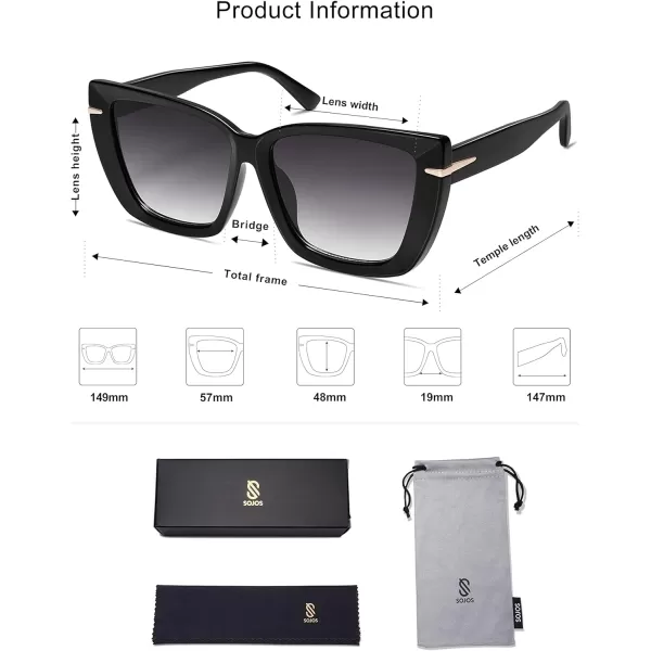 SOJOS Oversized Cat Eye Sunglasses Womens Retro Vintage 70s Trendy Stylish Shades SJ2231BlackGrey
