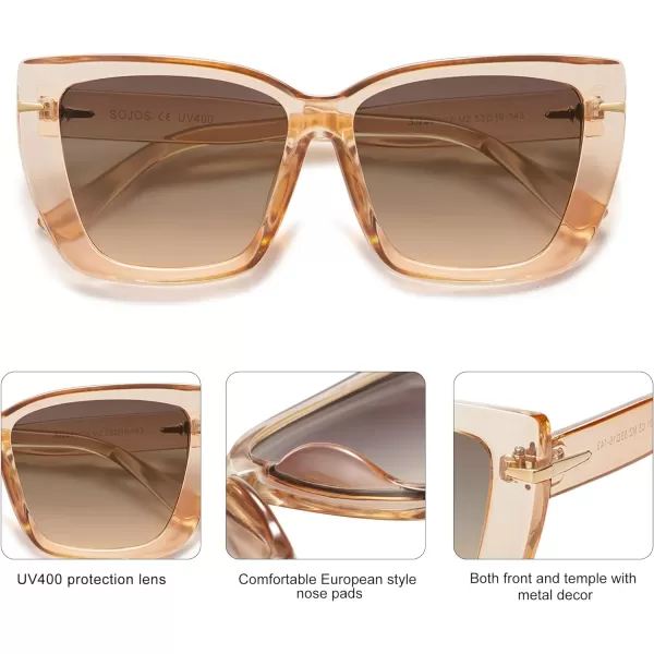 SOJOS Oversized Cat Eye Sunglasses Womens Retro Vintage 70s Trendy Stylish Shades SJ2231Clear BrownBrown