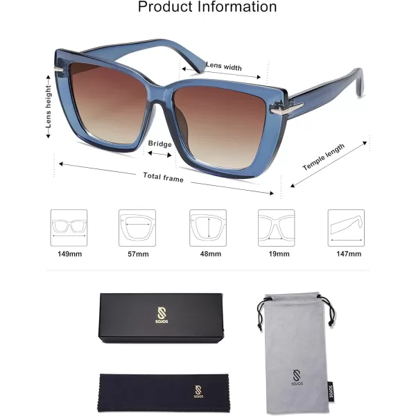 SOJOS Oversized Cat Eye Sunglasses Womens Retro Vintage 70s Trendy Stylish Shades SJ2231Dark BlueGrey
