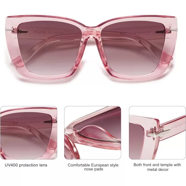 SOJOS Oversized Cat Eye Sunglasses Womens Retro Vintage 70s Trendy Stylish Shades SJ2231PinkGrey