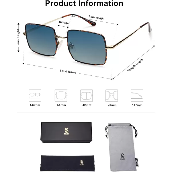 SOJOS Polarized Sunglasses for Womens MensRectangle Polygon Retro Vintage Shades Classic Vintage Shades SJ1168Blue