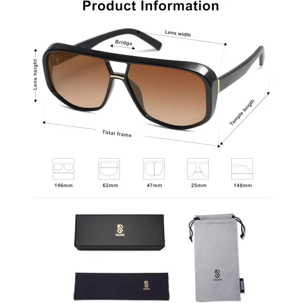 SOJOS Retro Oversized Aviator Polarized Sunglasses Women Men Square Vintage Womens Shades SJ2304BlackBrown Grading