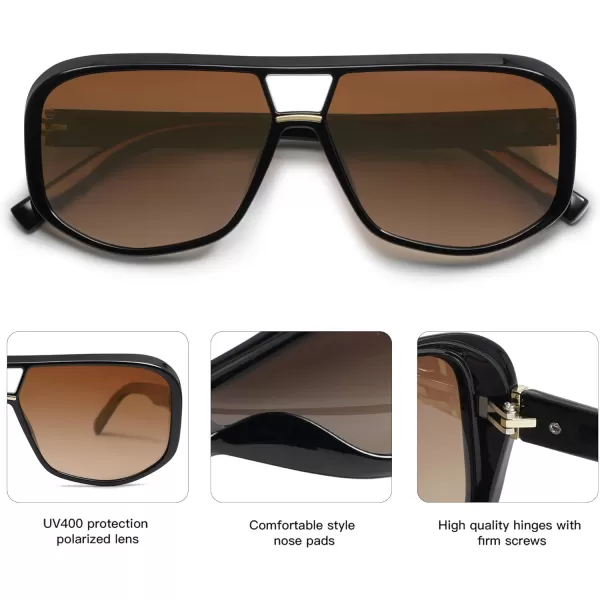 SOJOS Retro Oversized Aviator Polarized Sunglasses Women Men Square Vintage Womens Shades SJ2304BlackBrown Grading