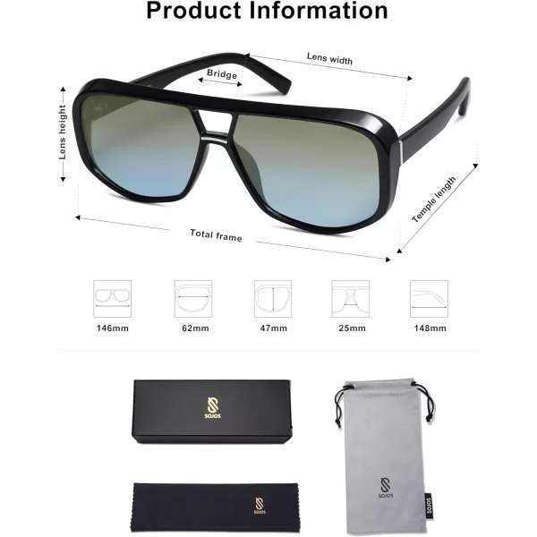 SOJOS Retro Oversized Aviator Polarized Sunglasses Women Men Square Vintage Womens Shades SJ2304BlackGrey Blue Grading