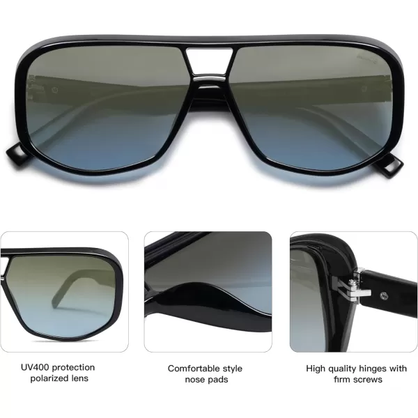 SOJOS Retro Oversized Aviator Polarized Sunglasses Women Men Square Vintage Womens Shades SJ2304BlackGrey Blue Grading