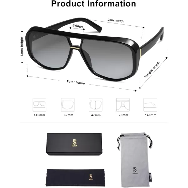 SOJOS Retro Oversized Aviator Polarized Sunglasses Women Men Square Vintage Womens Shades SJ2304BlackGrey Grading
