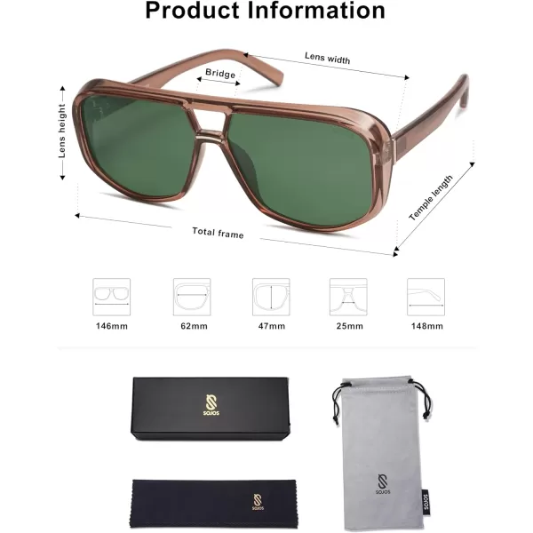 SOJOS Retro Oversized Aviator Polarized Sunglasses Women Men Square Vintage Womens Shades SJ2304Dark BrownGreen Lens