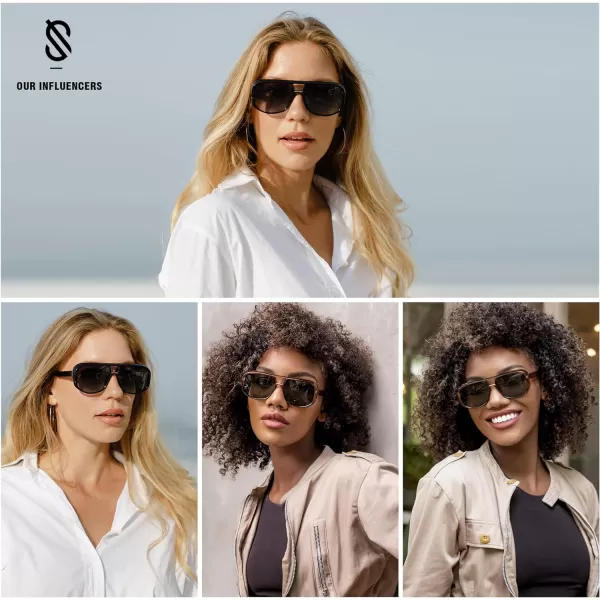 SOJOS Retro Oversized Aviator Polarized Sunglasses Women Men Square Vintage Womens Shades SJ2304Dark BrownGreen Lens