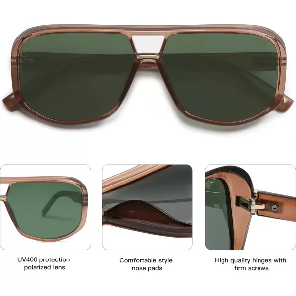 SOJOS Retro Oversized Aviator Polarized Sunglasses Women Men Square Vintage Womens Shades SJ2304Dark BrownGreen Lens