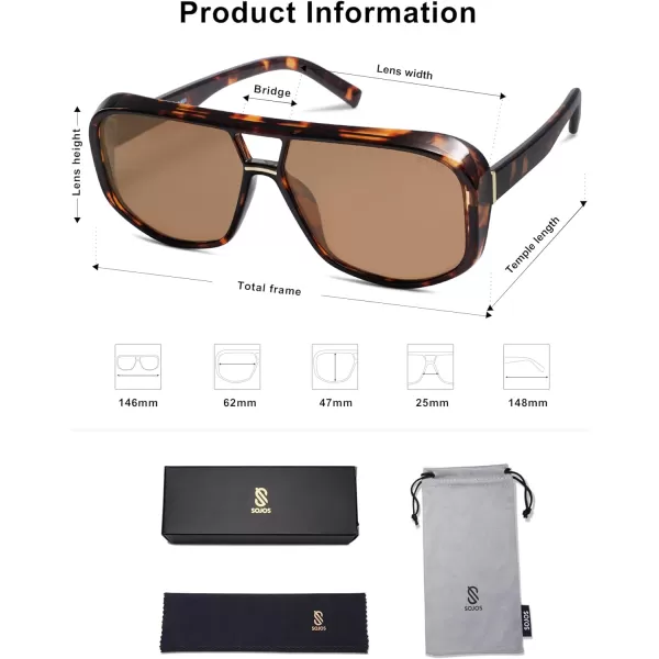 SOJOS Retro Oversized Aviator Polarized Sunglasses Women Men Square Vintage Womens Shades SJ2304TortoiseBrown Lens