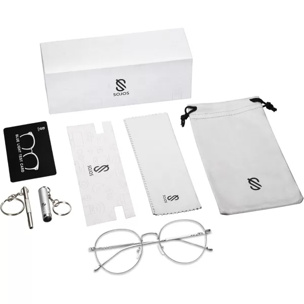 SOJOS Retro Round Anti Blue Ray Light Blocking Computer Game Glasses Eyeglasses GLORY SJ5039C02 Silver Frame AntiBlue Light Lens