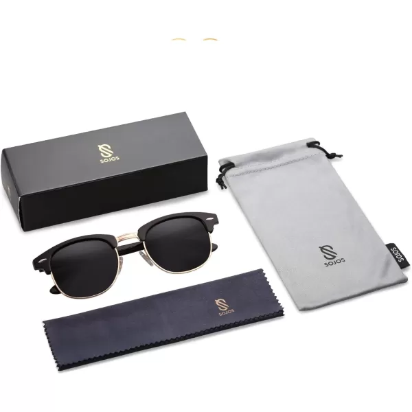 SOJOS Retro Semi Rimless Polarized Sunglasses Horn Rimmed UV400 Glasses SJ5018C01 Black FrameGrey Lens