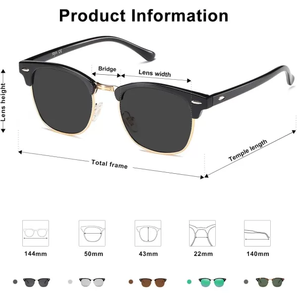 SOJOS Retro Semi Rimless Polarized Sunglasses Horn Rimmed UV400 Glasses SJ5018C01 Black FrameGrey Lens