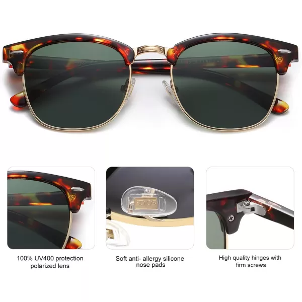 SOJOS Retro Semi Rimless Polarized Sunglasses Horn Rimmed UV400 Glasses SJ5018C010 Yellow Tortoise FrameGreen Lens