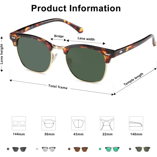SOJOS Retro Semi Rimless Polarized Sunglasses Horn Rimmed UV400 Glasses SJ5018C010 Yellow Tortoise FrameGreen Lens