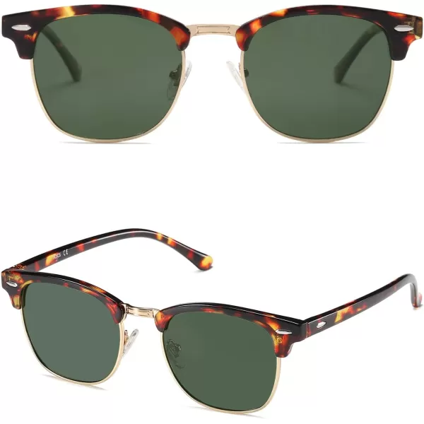 SOJOS Retro Semi Rimless Polarized Sunglasses Horn Rimmed UV400 Glasses SJ5018C010 Yellow Tortoise FrameGreen Lens
