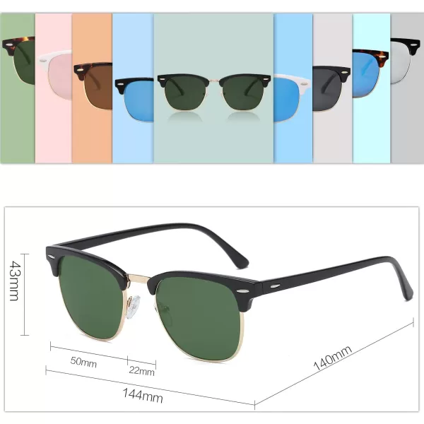 SOJOS Retro Semi Rimless Polarized Sunglasses Horn Rimmed UV400 Glasses SJ5018C02 Black FrameGreen Lens