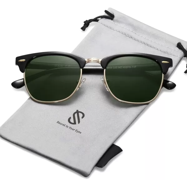 SOJOS Retro Semi Rimless Polarized Sunglasses Horn Rimmed UV400 Glasses SJ5018C02 Black FrameGreen Lens