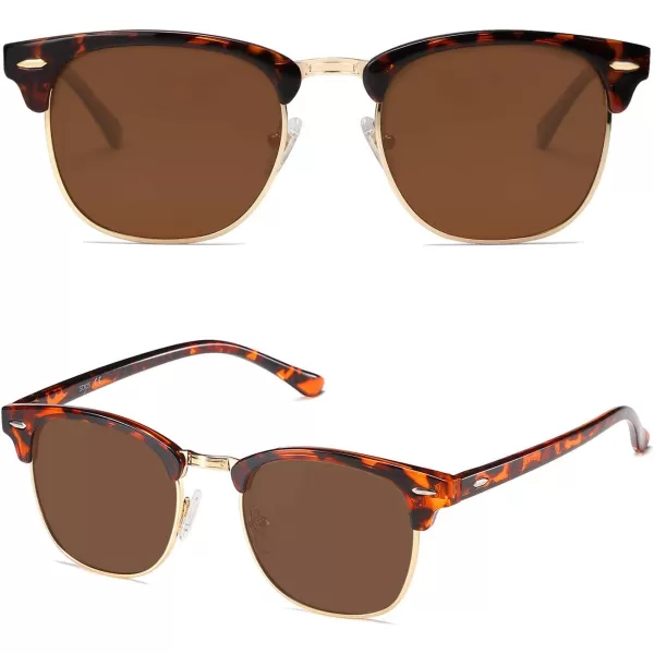 SOJOS Retro Semi Rimless Polarized Sunglasses Horn Rimmed UV400 Glasses SJ5018C05 Tortoise FrameBrown Lens